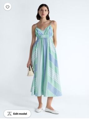 Striped Green & Blue V-Neck Maxi Dress with Adjustable Straps